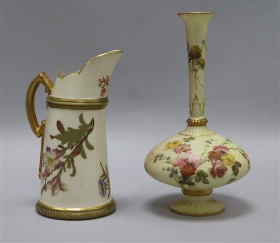 A Royal Worcester blush flowers vase and ewer vase height 19cm